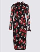 Marks & Spencer Plus Floral Lace Bodycon Midi Dress Black Mix