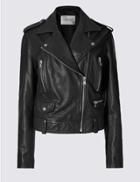 Marks & Spencer Leather Zip Through Jacket Black