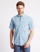 Marks & Spencer Pure Cotton Checked Shirt With Pocket Turquoise
