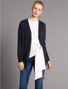 Marks & Spencer Wool Blend Drawstring Cardigan Navy