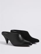 Marks & Spencer Leather Kitten Heel Mule Shoes Black