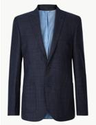 Marks & Spencer Navy Checked Tailored Fit Jacket Navy
