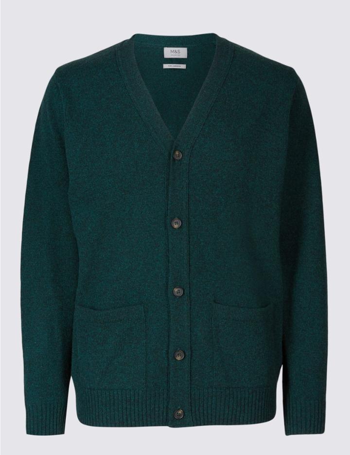 Marks & Spencer Pure Lambswool Cardigan Dark Evergreen