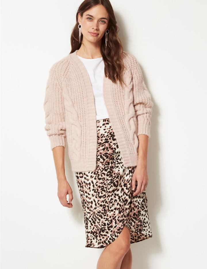 Marks & Spencer Cable Knit Open Front Cardigan Oatmeal