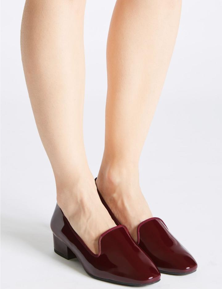 Marks & Spencer Wide Fit Leather Block Heel Pump Shoes Mulberry