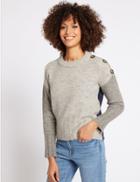 Marks & Spencer Colour Block Ribbed Button Detail Jumper Grey Mix