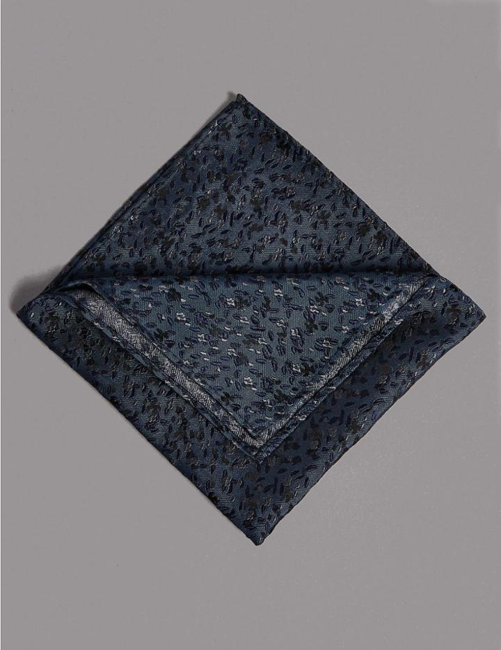 Marks & Spencer Pure Silk Floral Hank Pocket Square French Navy