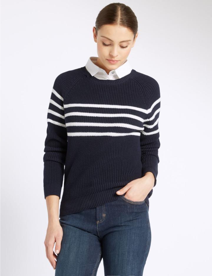 Marks & Spencer Embellished Striped Jumper Navy Mix