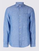 Marks & Spencer Pure Linen Slim Fit Shirt With Pocket Light Blue
