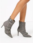 Marks & Spencer Multi Buckle Stiletto Heel Ankle Boots Grey