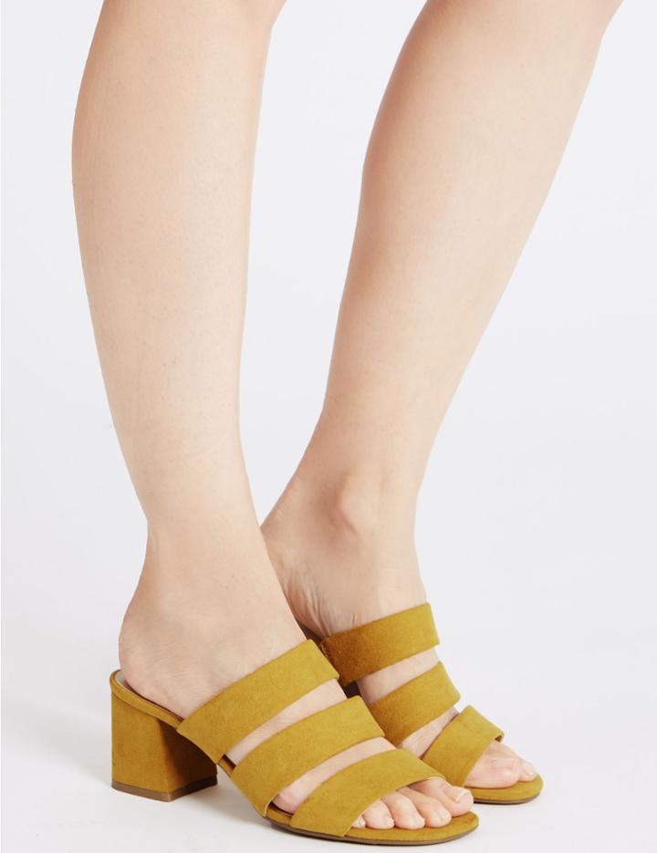 Marks & Spencer Block Heel Multi Strap Mule Sandals Dark Ochre