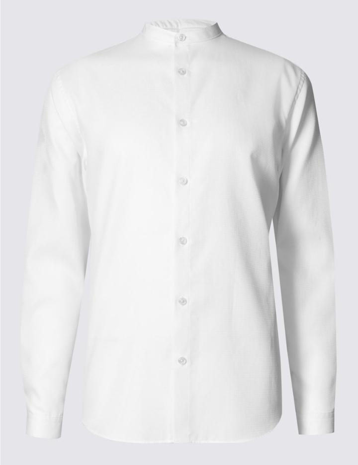 Marks & Spencer Long Sleeve Textured Grandad Collar Shirt White