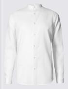 Marks & Spencer Long Sleeve Textured Grandad Collar Shirt White