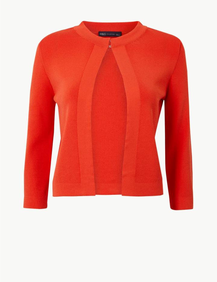 Marks & Spencer Round Neck 3/4 Sleeve Cardigan Mango