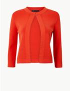 Marks & Spencer Round Neck 3/4 Sleeve Cardigan Mango