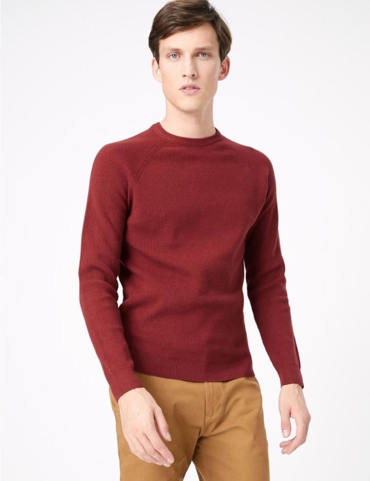 Marks & Spencer Cotton Blend Crew Neck Raglan Jumper Cognac