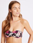 Marks & Spencer Floral Print Bandeau Bikini Top Mulberry Mix