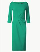 Marks & Spencer Pleated 3/4 Sleeve Bodycon Dress Emerald