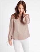 Marks & Spencer Embroidered Yoke Long Sleeve Blouse Dusted Pink