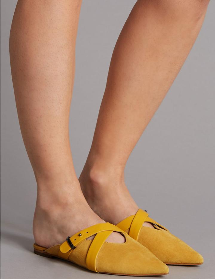 Marks & Spencer Suede Cross Strap Mule Shoe Yellow