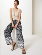 Marks & Spencer Diamond Print Wide Leg High Waist Trousers Ivory Mix