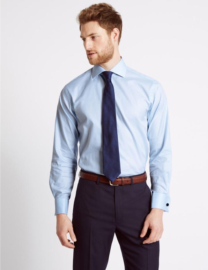 Marks & Spencer Pure Cotton Easy To Iron Regular Fit Shirt Sky Blue