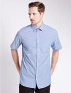 Marks & Spencer Easy To Iron Short Sleeve Shirt With Pocket Cornflower