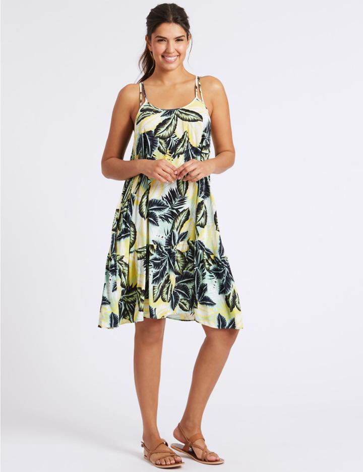 Marks & Spencer Palm Print Woven Flippy Beach Dress Aqua Mix