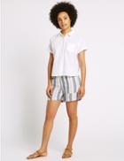 Marks & Spencer Linen Rich Striped Shorts Blue Mix