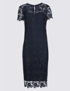 Marks & Spencer Petite Lace Short Sleeve Bodycon Midi Dress Navy