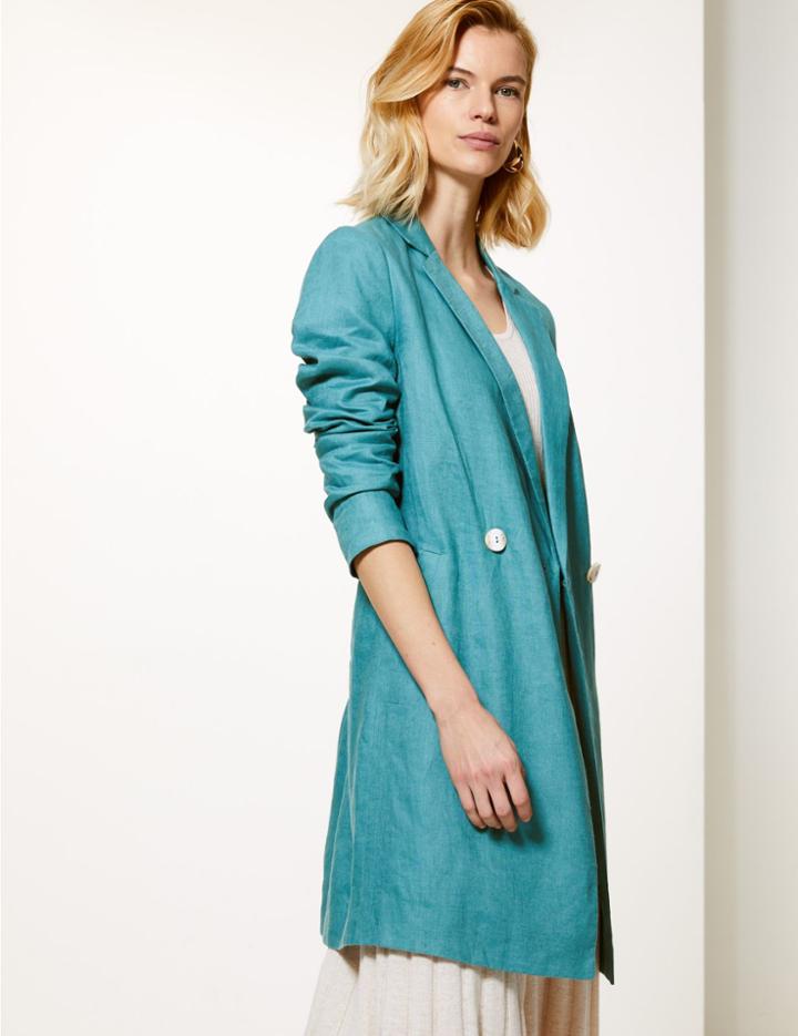 Marks & Spencer Pure Linen Double Breasted Blazer Peacock