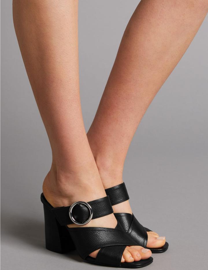 Marks & Spencer Leather Ring Mule Sandals Black