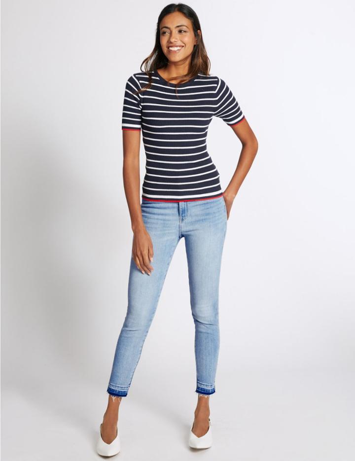 Marks & Spencer Drop Hem High Rise Skinny Leg Jeans Pale Blue