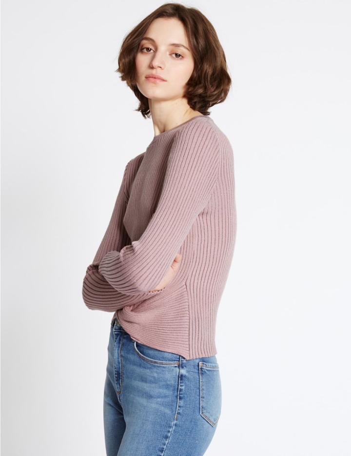 Marks & Spencer Textured Front Tie Twist Round Neck Jumper Pink Mix