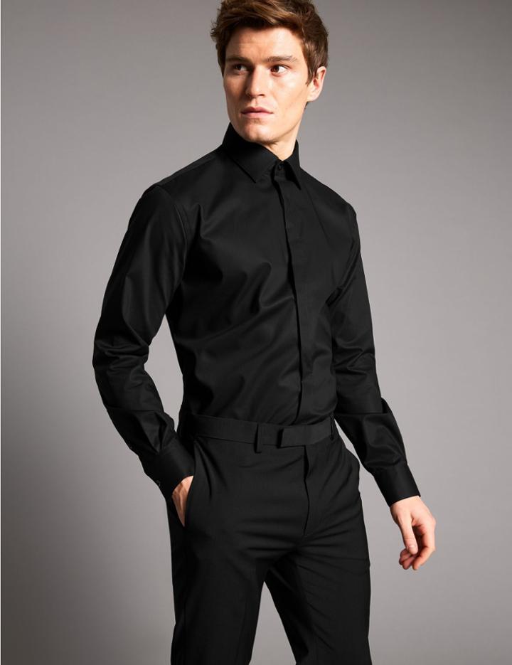 Marks & Spencer Supima&reg; Cotton Tailored Fit Shirt Black