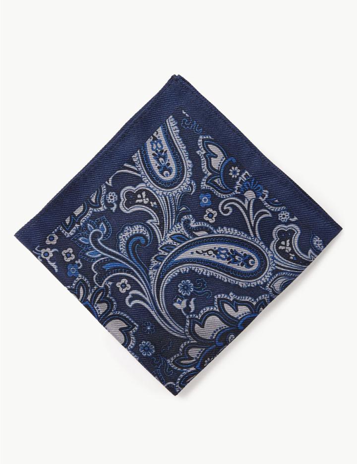 Marks & Spencer Luxury Silk Paisley Pocket Square Grey Mix