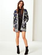 Marks & Spencer Animal Print Longline Cardigan Grey Mix