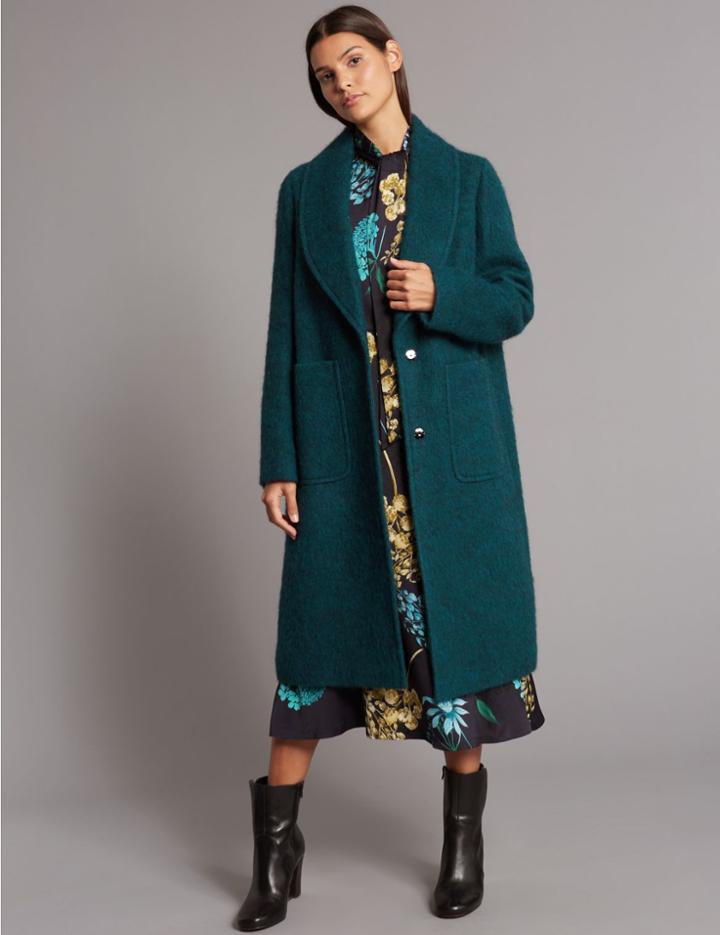 Marks & Spencer Textured Collared Neck Overcoat Teal