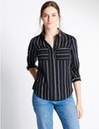 Marks & Spencer Long Sleeve Striped Shirt Navy Mix