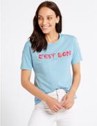 Marks & Spencer Cotton Blend Embroidered T-shirt Chambray Mix