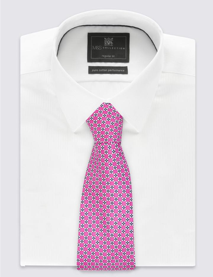 Marks & Spencer Pure Silk Geometric Print Tie Bright Pink Mix