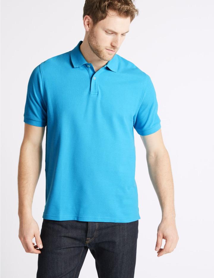 Marks & Spencer Pure Cotton Pique Polo Shirt Aqua