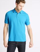 Marks & Spencer Pure Cotton Pique Polo Shirt Aqua