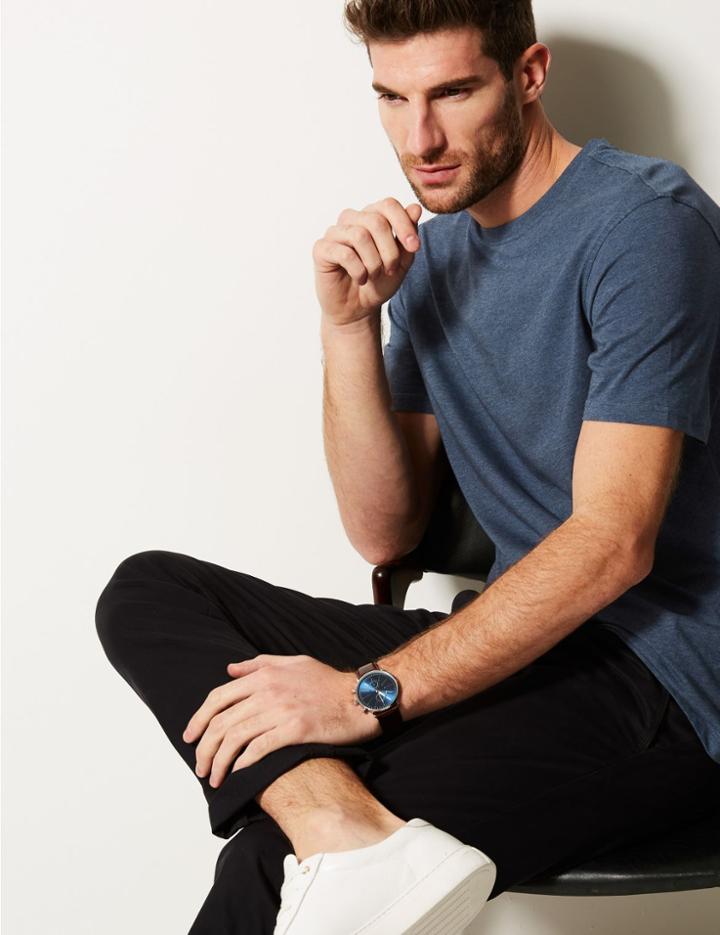 Marks & Spencer Pure Cotton Crew Neck T-shirt Denim Mix