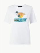 Marks & Spencer Pure Cotton Palm Slogan Straight Fit T-shirt White Mix