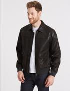 Marks & Spencer Leather Flight Jacket Dark Brown