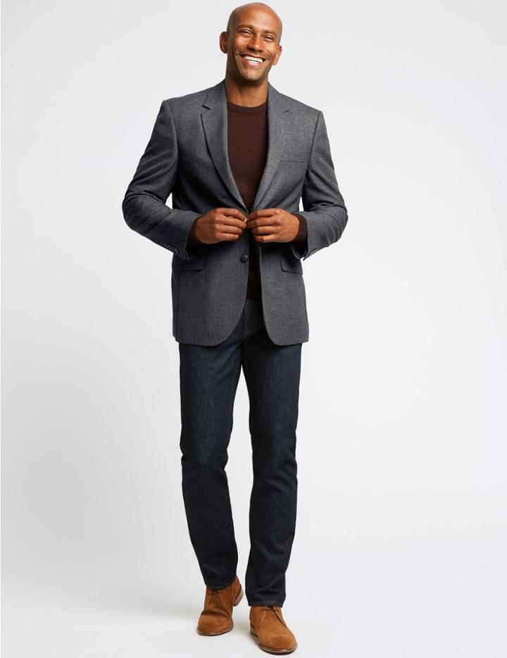 Marks & Spencer Charcoal Checked Regular Fit Jacket Charcoal