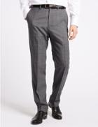 Marks & Spencer Grey Textured Regular Fit Wool Trousers Grey Mix