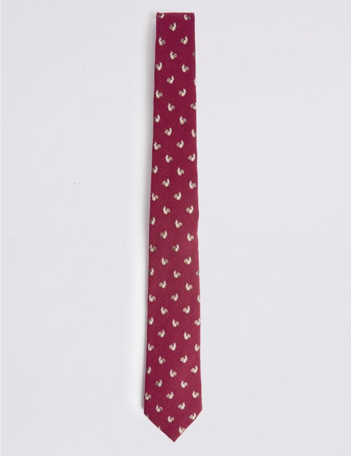 Marks & Spencer Wool Rich Squirrel Tie Burgundy Mix