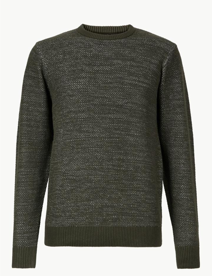 Marks & Spencer Pure Cotton Textured Jumper Khaki